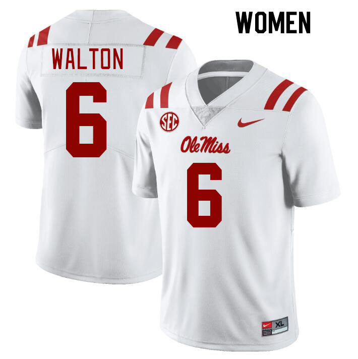 Women #6 Zamari Walton Ole Miss Rebels College Football Jerseys Stitched Sale-White - Click Image to Close
